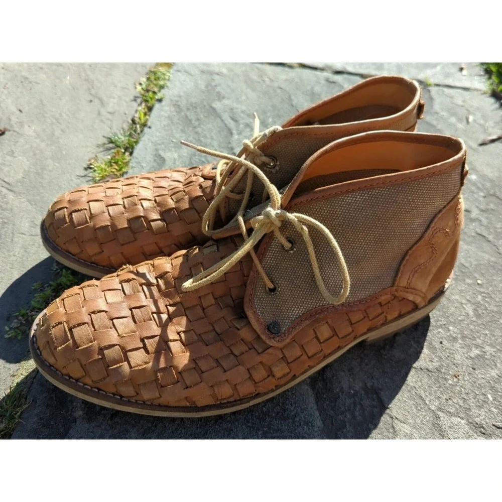 Men's Leather Canvas‎ Feud Britannia Shoes Ankle Boots Size 10 / 44 Chestnut